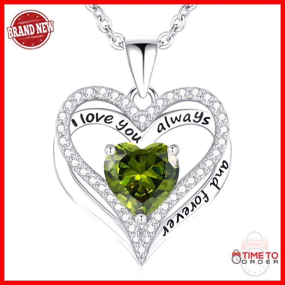 Sterling Silver Heart Pendant Necklace with Birthstone, Gift for Women